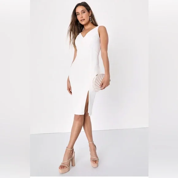 Lulu's size small White Bodycon Midi Dress - Picture 1 of 4